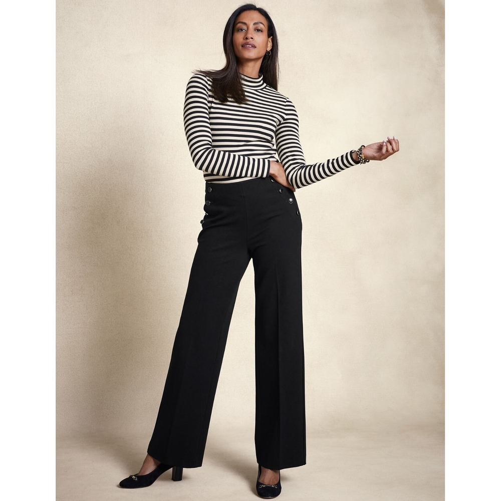 Talbots Womens‎ Greenwich Black Sailor Button Wide Leg Pants Size 6